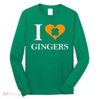I Love Gingers Heart Shamrock Redhead Lover Long Sleeve Shirt thumb 0