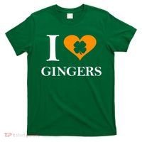 I Love Gingers Heart Shamrock Redhead Lover T-Shirt thumb 0