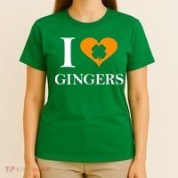 I Love Gingers Heart Shamrock Redhead Lover T-Shirt thumb 4