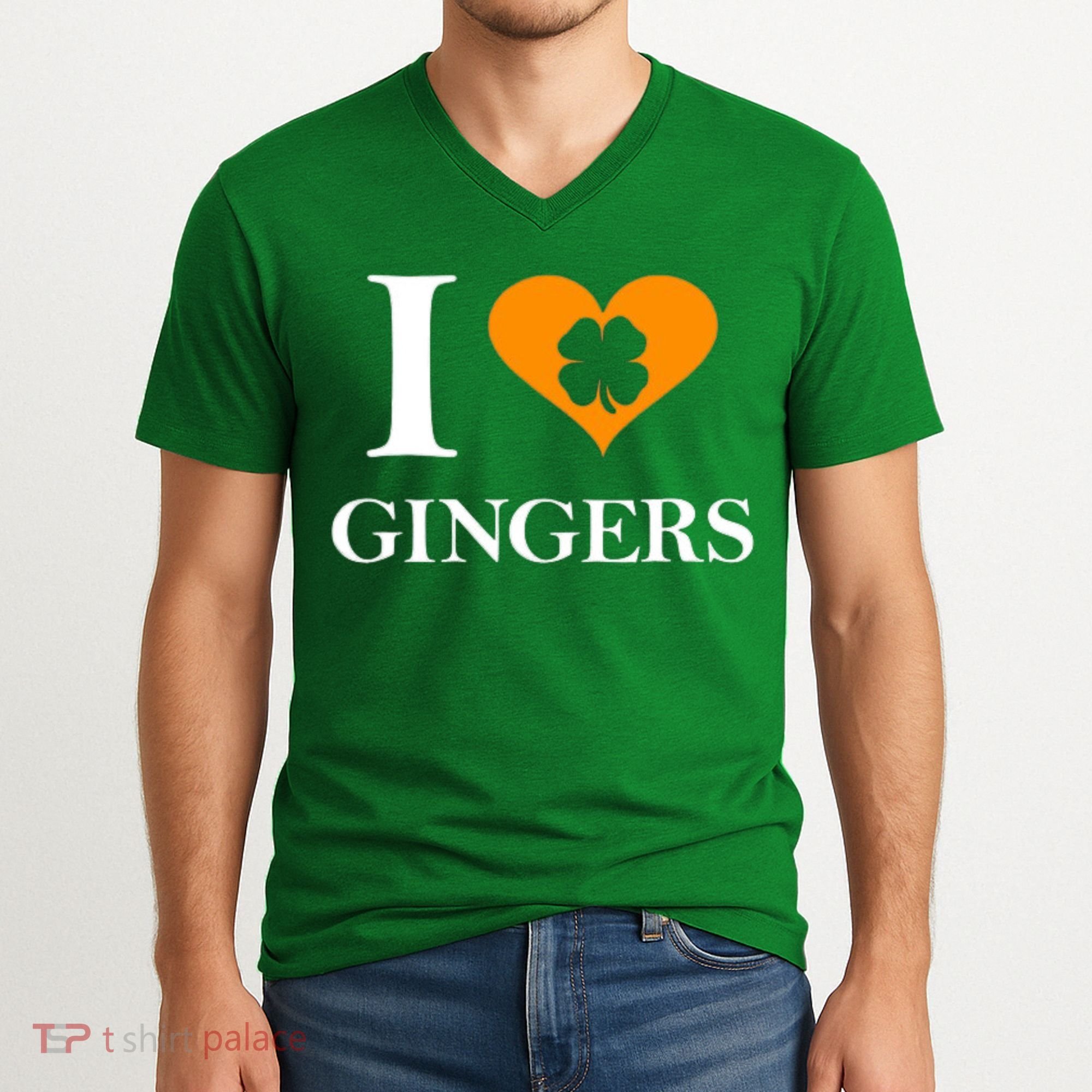 I Love Gingers Heart Shamrock Redhead Lover V-Neck T-Shirt