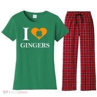 I Love Gingers Heart Shamrock Redhead Lover Women's Flannel Pajama Set thumb 0