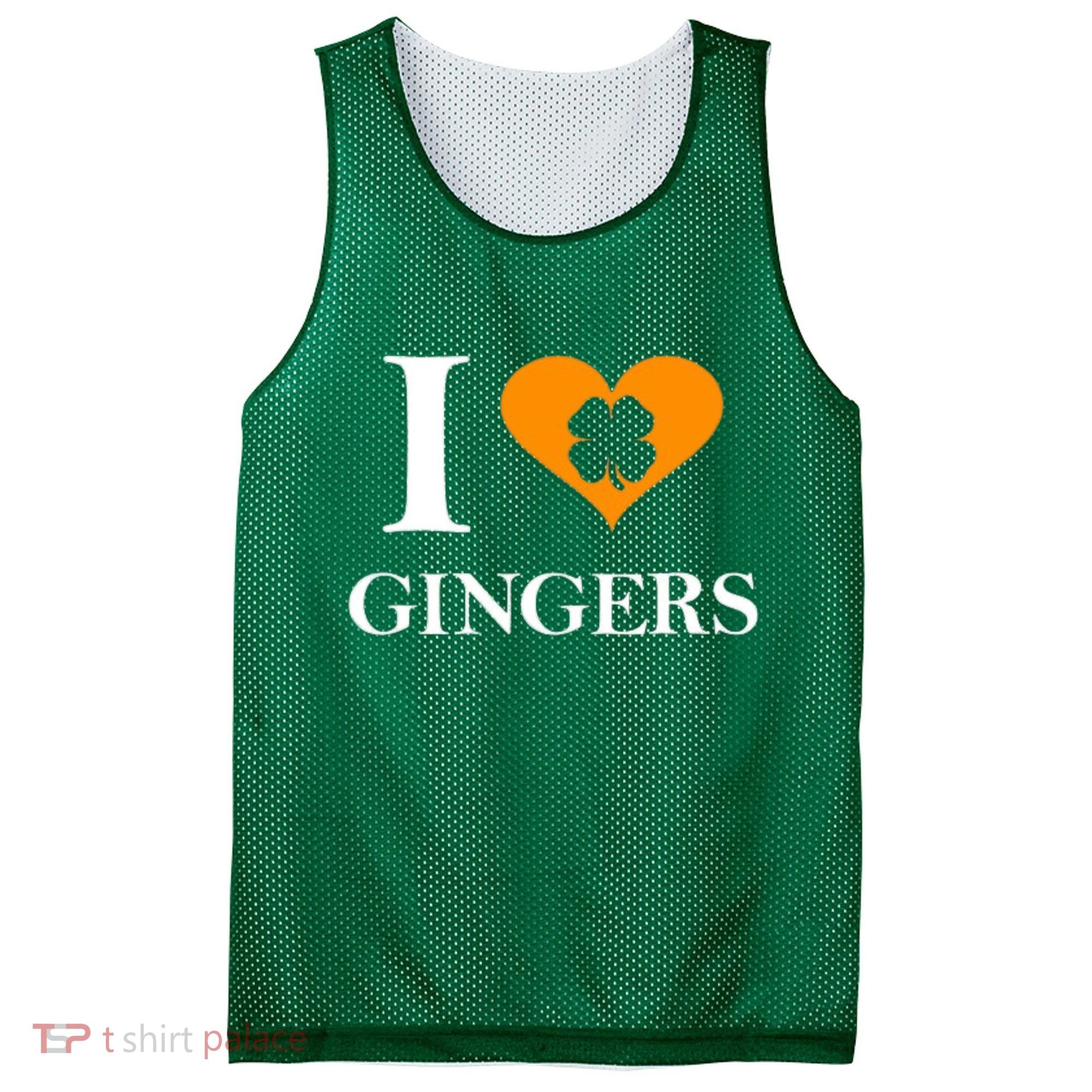 I Love Gingers Heart Shamrock Redhead Lover Mesh Reversible Basketball Jersey Tank