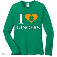 I Love Gingers Heart Shamrock Redhead Lover Women's Long Sleeve Shirt thumb 0