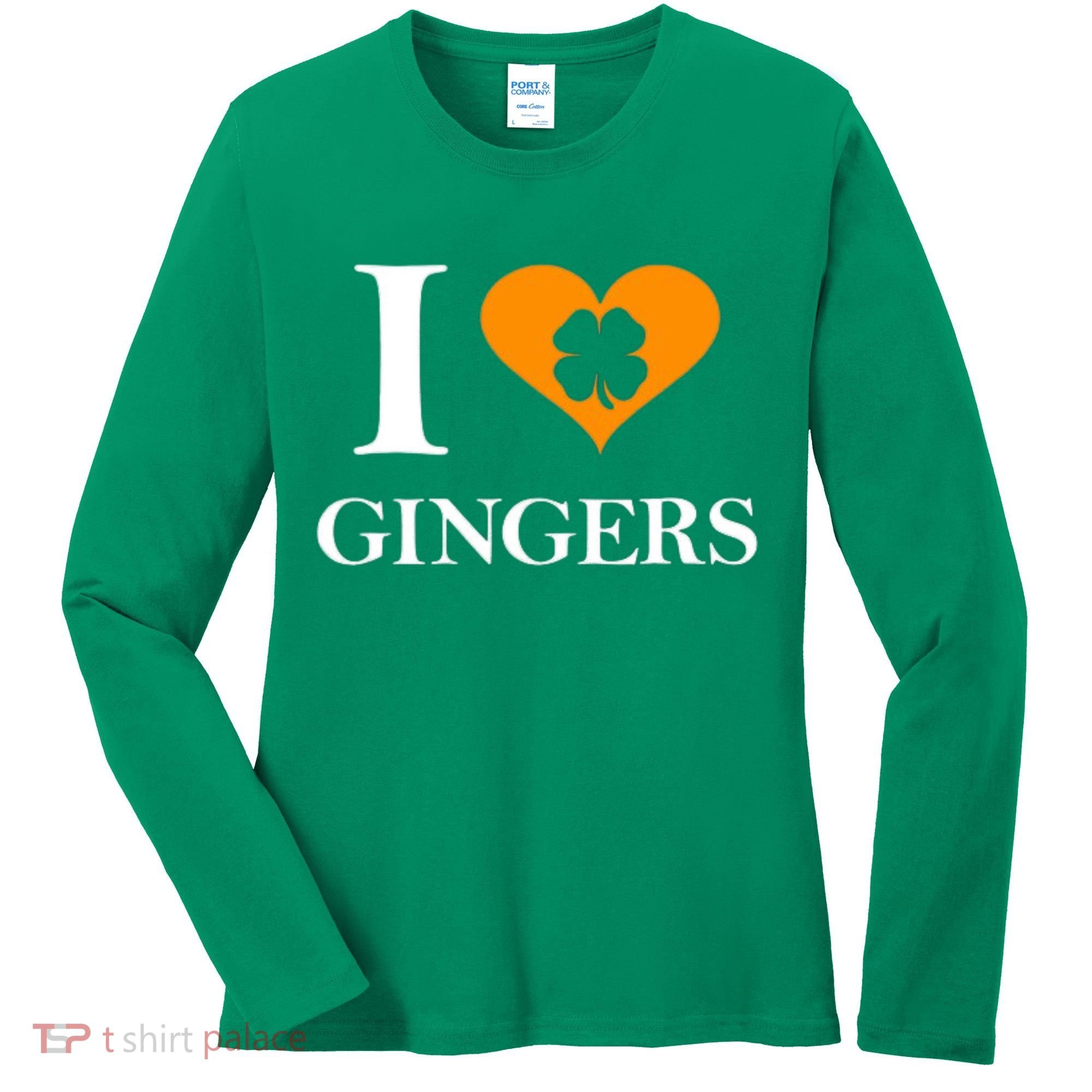 I Love Gingers Heart Shamrock Redhead Lover Women's Long Sleeve Shirt