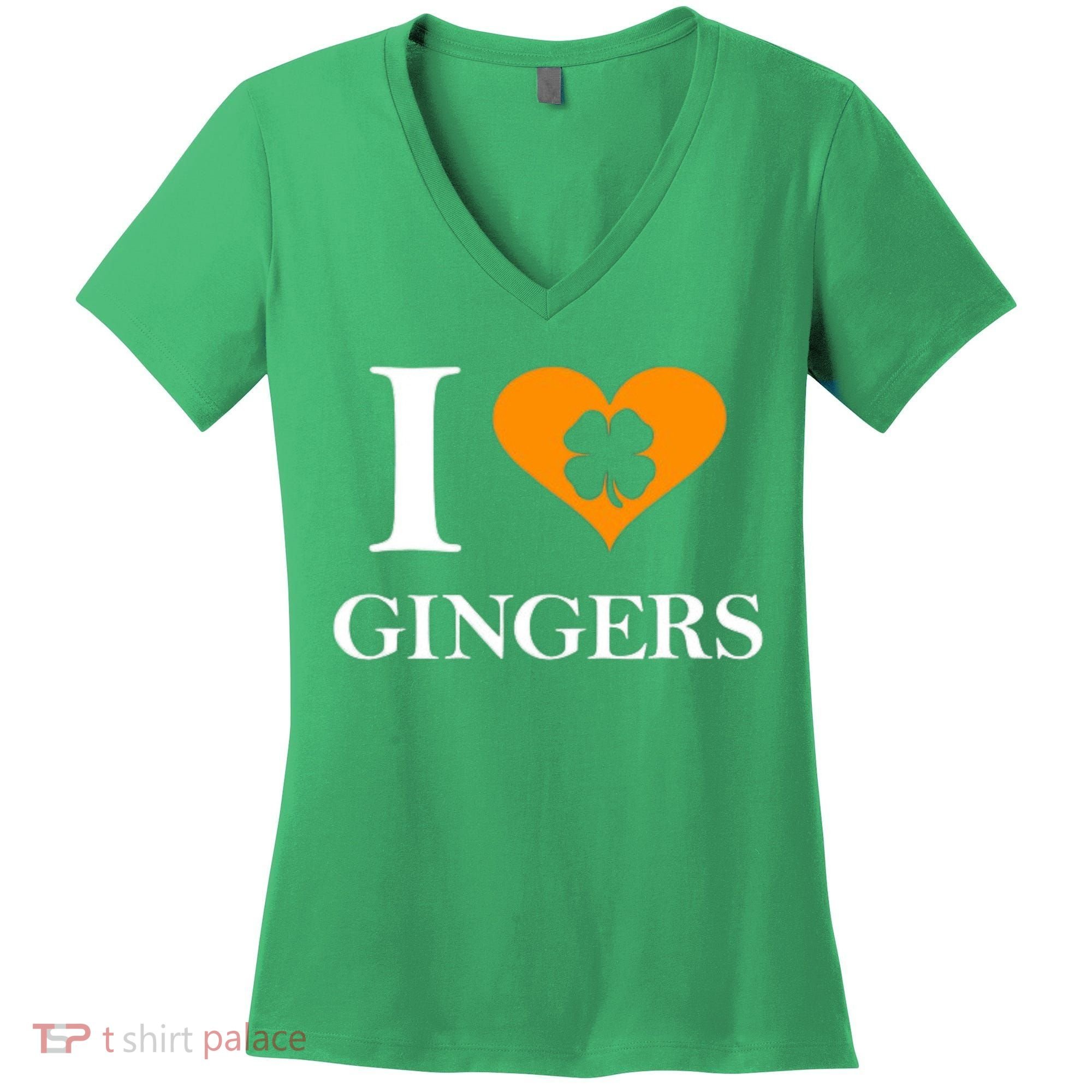 I Love Gingers Heart Shamrock Redhead Lover Women's V-Neck T-Shirt