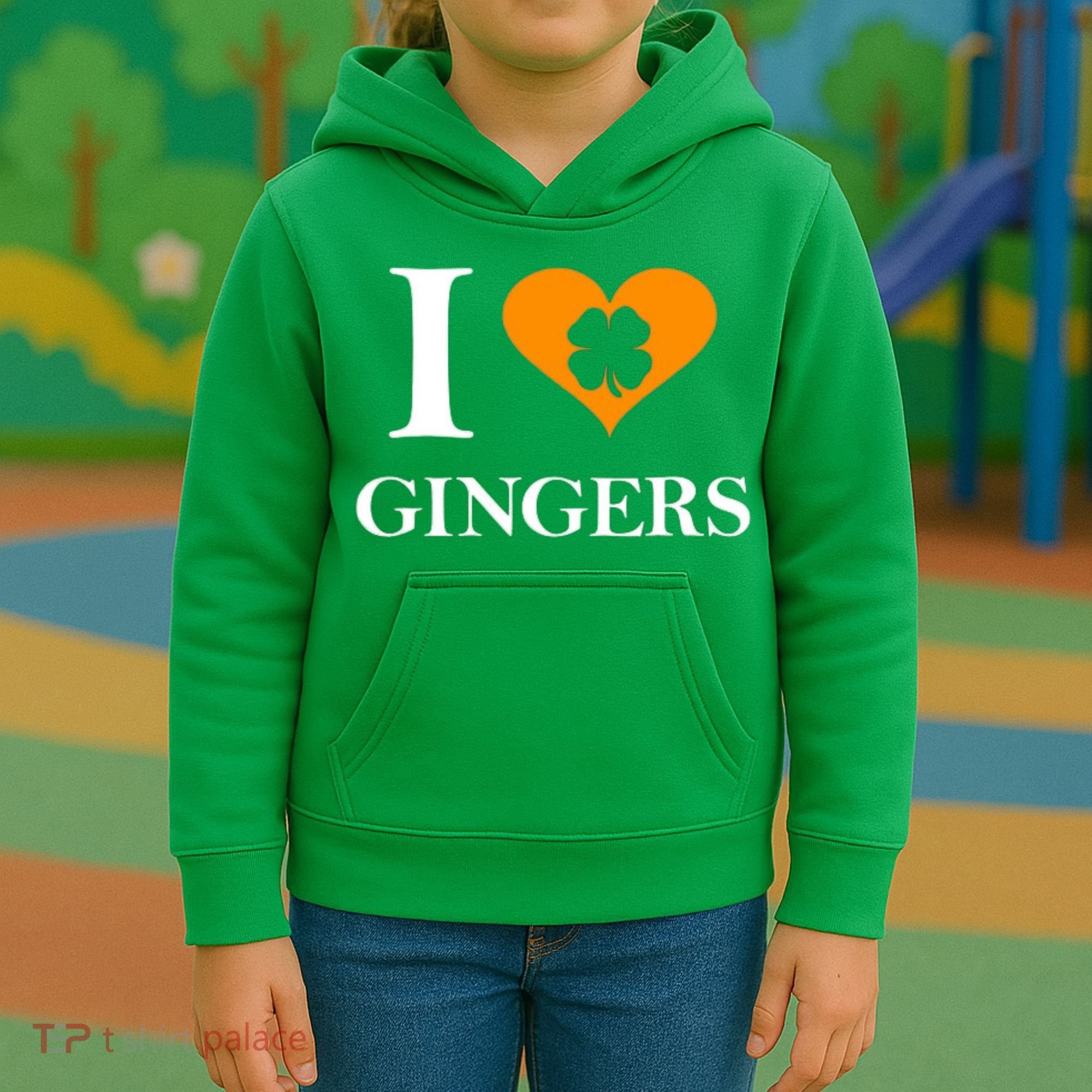 I Love Gingers Heart Shamrock Redhead Lover Kids Hoodie