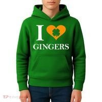 I Love Gingers Heart Shamrock Redhead Lover Kids Hoodie thumb 4