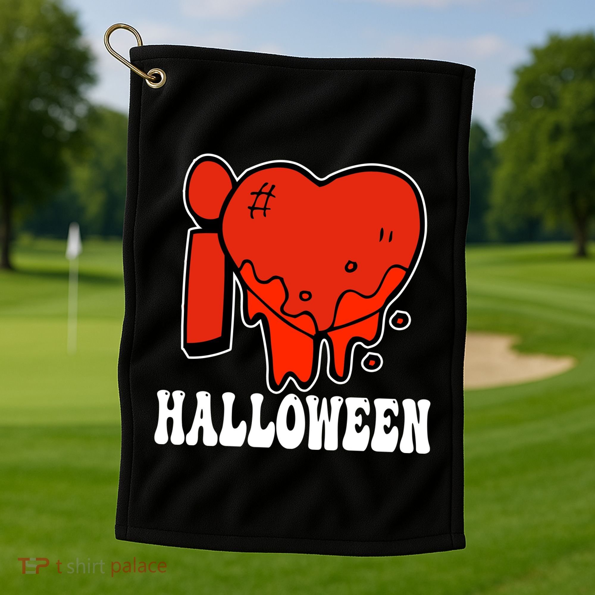 I Love Halloween Creepy Heart Golf Towel