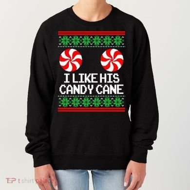 I Like His Candy Cane Christmas Sweater Couples Matching Women's Sweatshirt