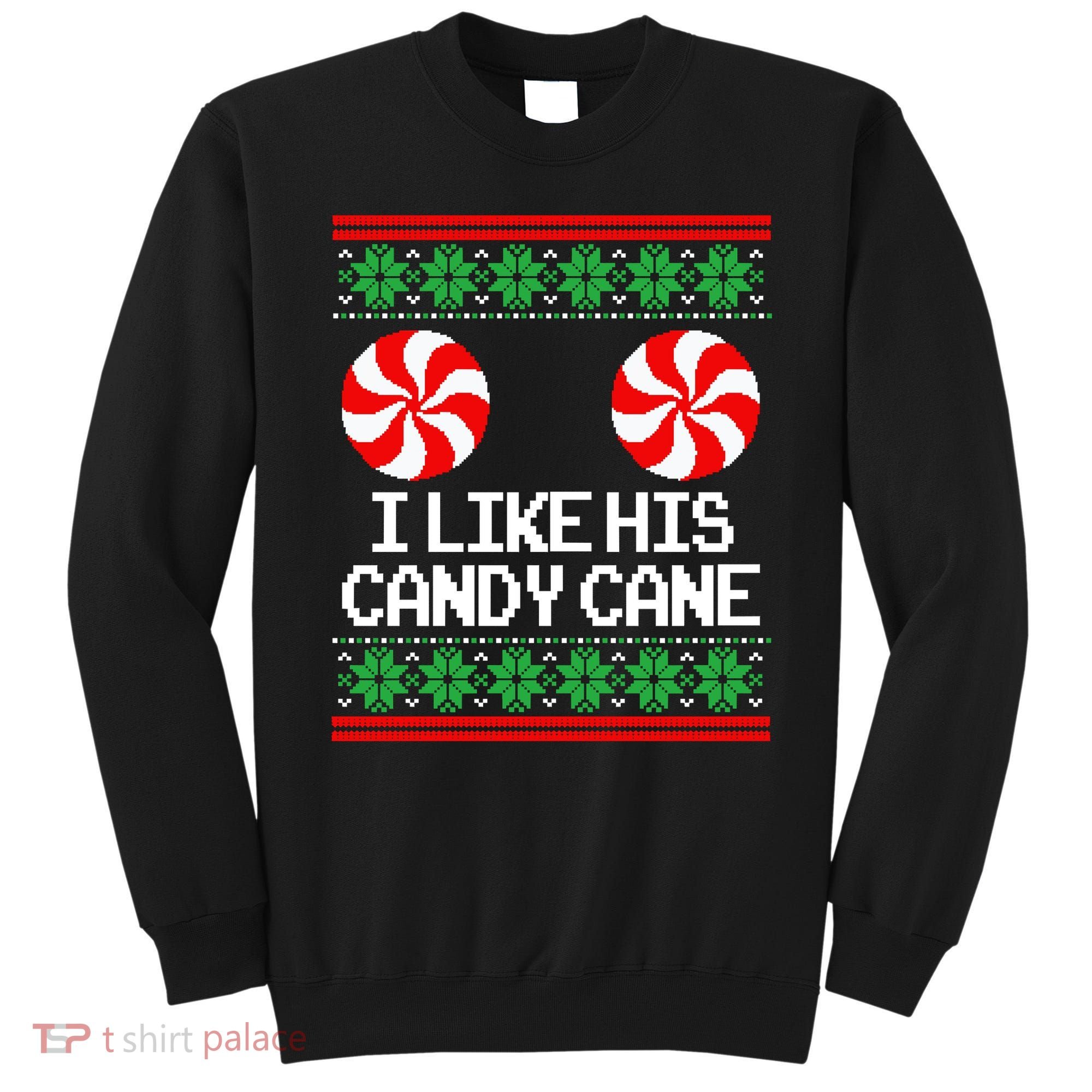 I Like His Candy Cane Christmas Sweater Couples Matching Sweatshirt