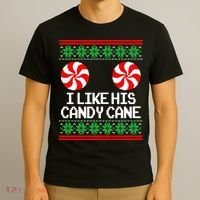 I Like His Candy Cane Christmas Sweater Couples Matching T-Shirt thumb 3