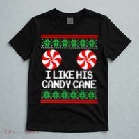 I Like His Candy Cane Christmas Sweater Couples Matching T-Shirt thumb 5