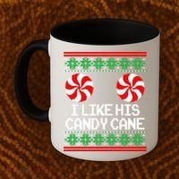 I Like His Candy Cane Christmas Sweater Couples Matching Coffee Mug thumb 2