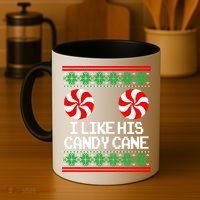 I Like His Candy Cane Christmas Sweater Couples Matching Coffee Mug thumb 4