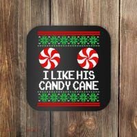 I Like His Candy Cane Christmas Sweater Couples Matching Coaster thumb 0