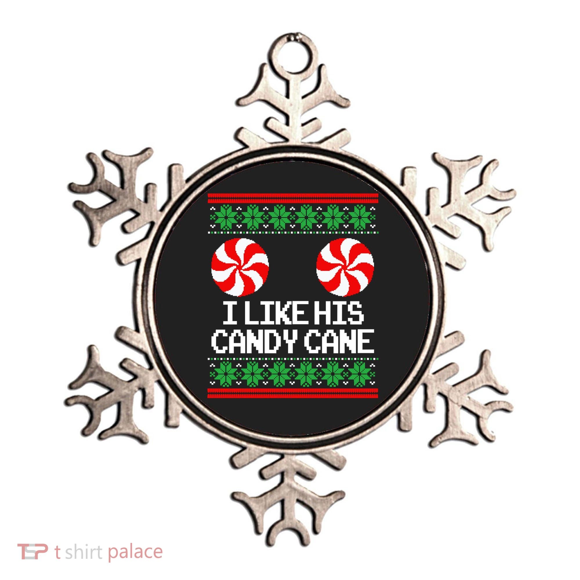 I Like His Candy Cane Christmas Sweater Couples Matching Ornament