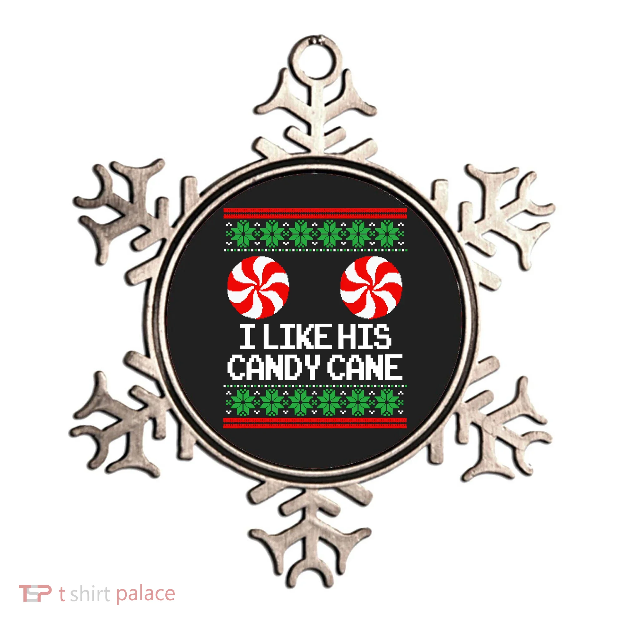 I Like His Candy Cane Christmas Sweater Couples Matching Ornament