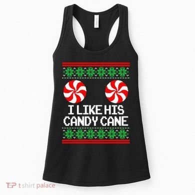 I Like His Candy Cane Christmas Sweater Couples Matching Women's Tank Top
