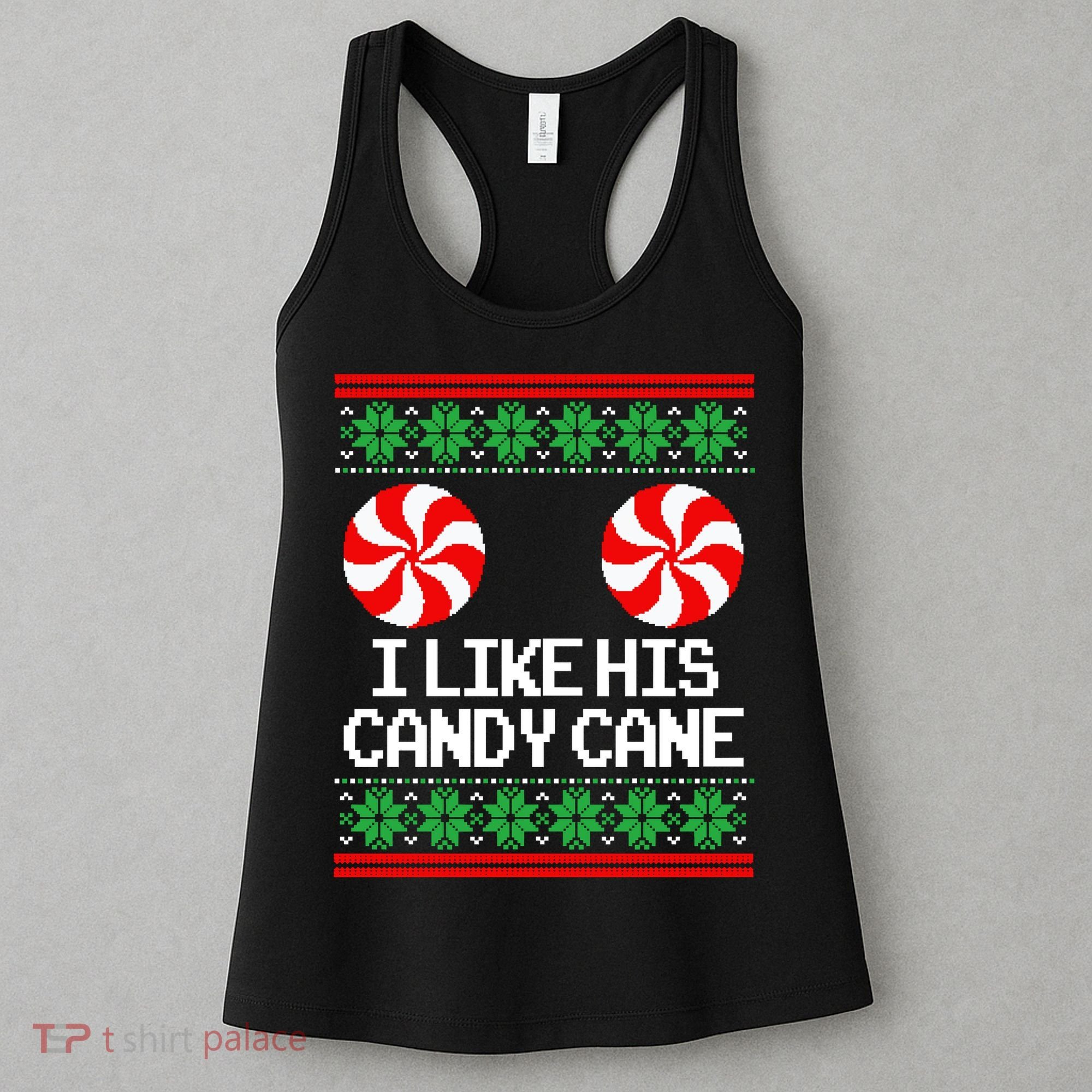 I Like His Candy Cane Christmas Sweater Couples Matching Women's Tank Top