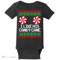I Like His Candy Cane Christmas Sweater Couples Matching Baby Bodysuit thumb 0