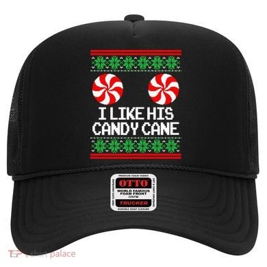 I Like His Candy Cane Christmas Sweater Couples Matching Hat