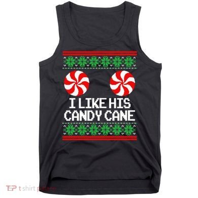 I Like His Candy Cane Christmas Sweater Couples Matching Tank Top