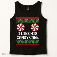 I Like His Candy Cane Christmas Sweater Couples Matching Tank Top thumb 2
