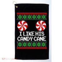 I Like His Candy Cane Christmas Sweater Couples Matching Golf Towel thumb 0
