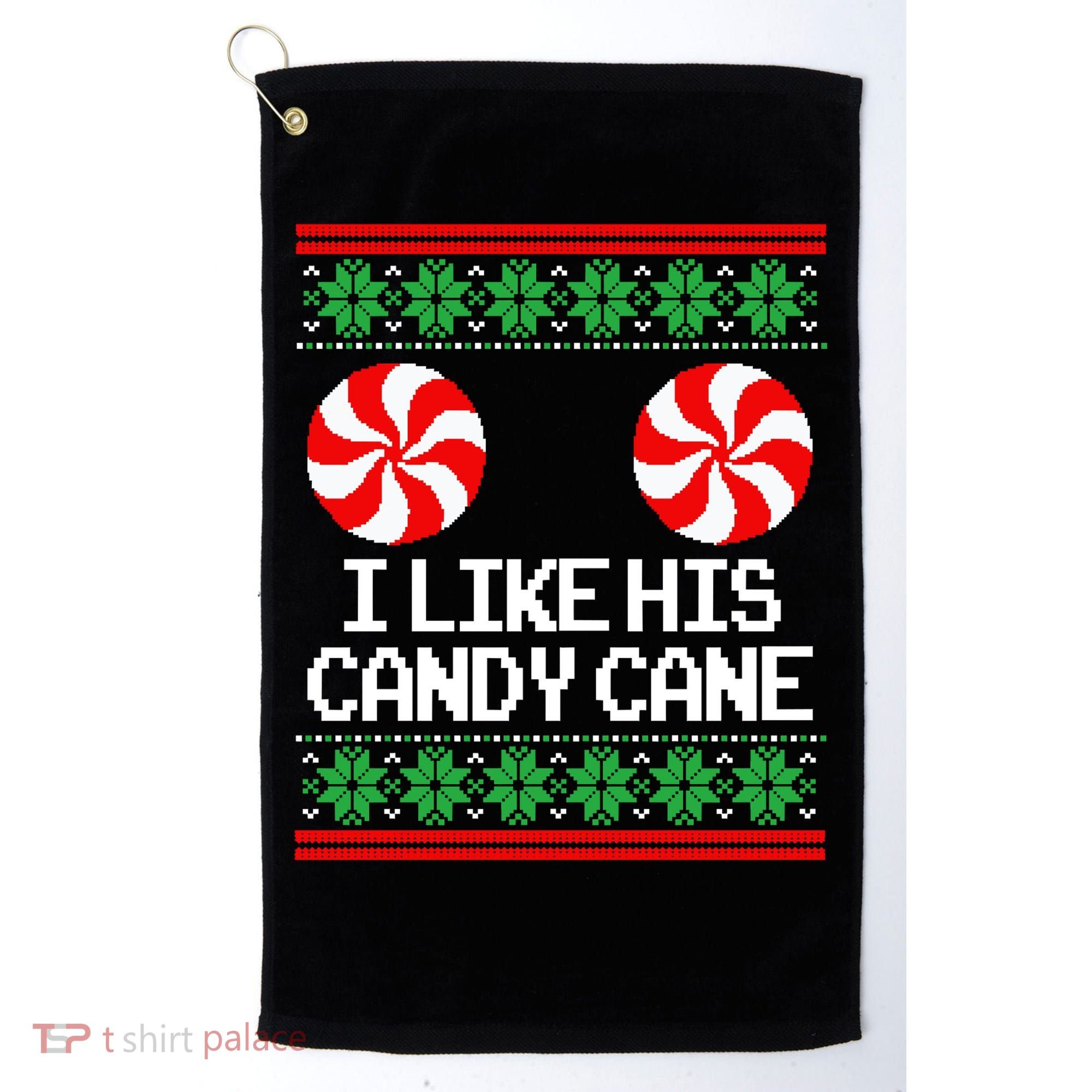 I Like His Candy Cane Christmas Sweater Couples Matching Golf Towel