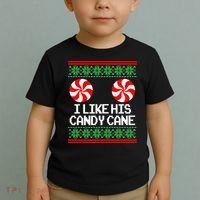 I Like His Candy Cane Christmas Sweater Couples Matching Toddler T-Shirt thumb 2