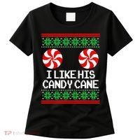 I Like His Candy Cane Christmas Sweater Couples Matching Women's T-Shirt thumb 0