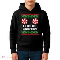 I Like His Candy Cane Christmas Sweater Couples Matching Kids Hoodie thumb 4