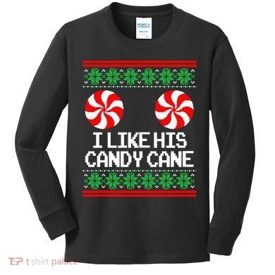 I Like His Candy Cane Christmas Sweater Couples Matching Kids Long Sleeve Shirt