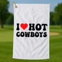 I Love Hot Cowboys Golf Towel thumb 1
