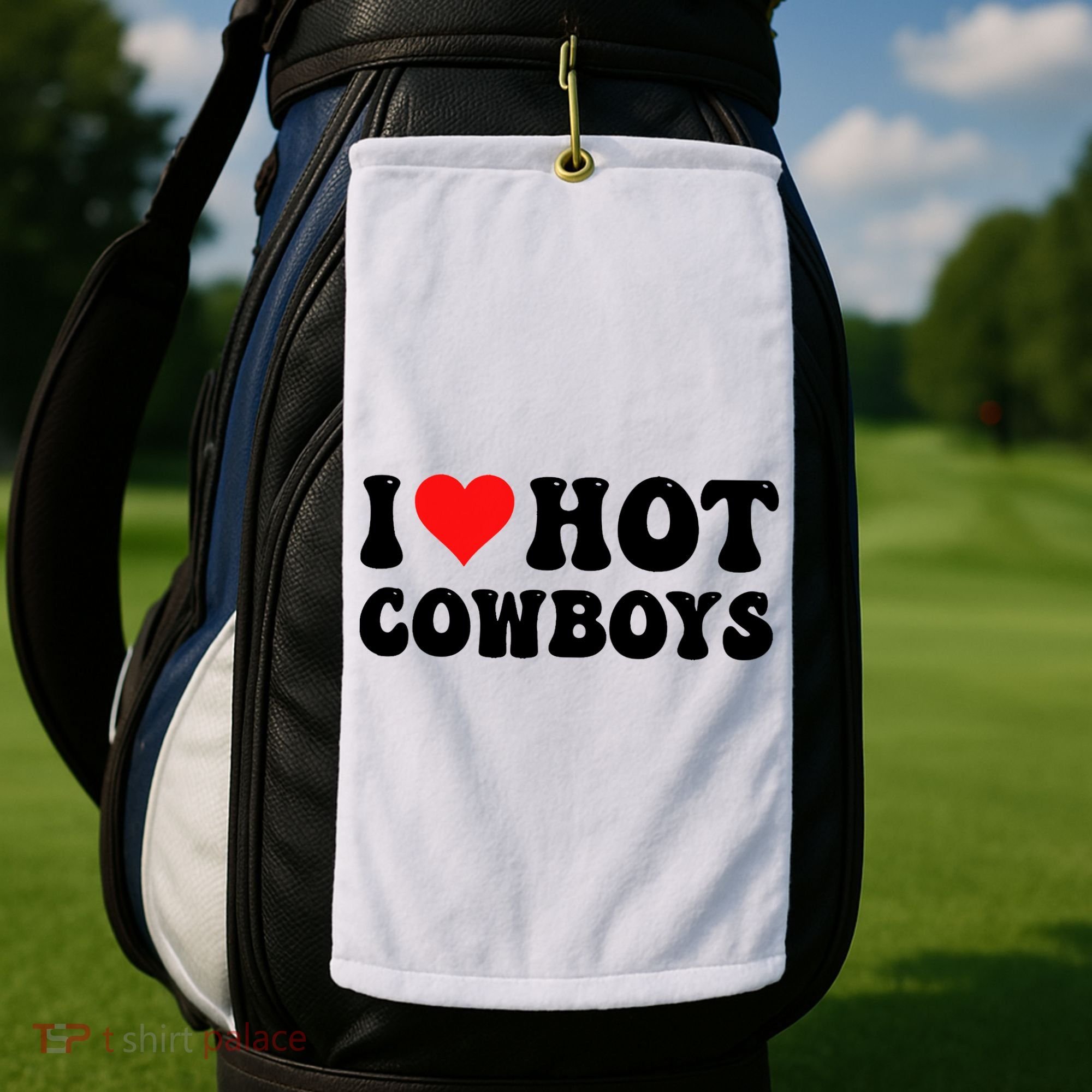 I Love Hot Cowboys Golf Towel