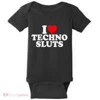 I Love Heart Techno Sluts Edm Music Baby Bodysuit thumb 0