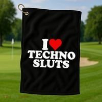 I Love Heart Techno Sluts Edm Music Golf Towel thumb 1