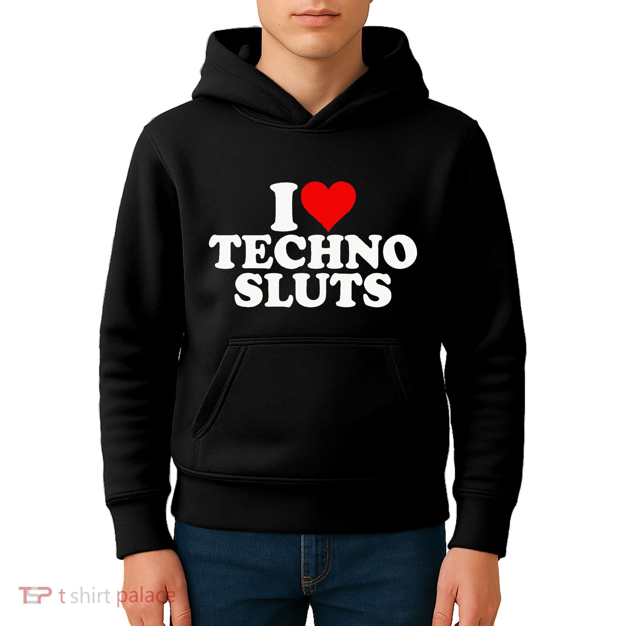 I Love Heart Techno Sluts Edm Music Kids Hoodie