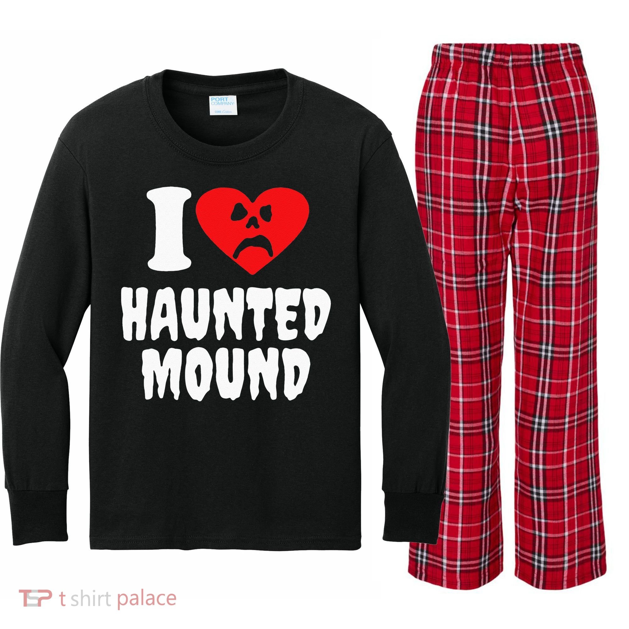 I Love Haunted Mound Kids Long Sleeve Plaid Pajama Set