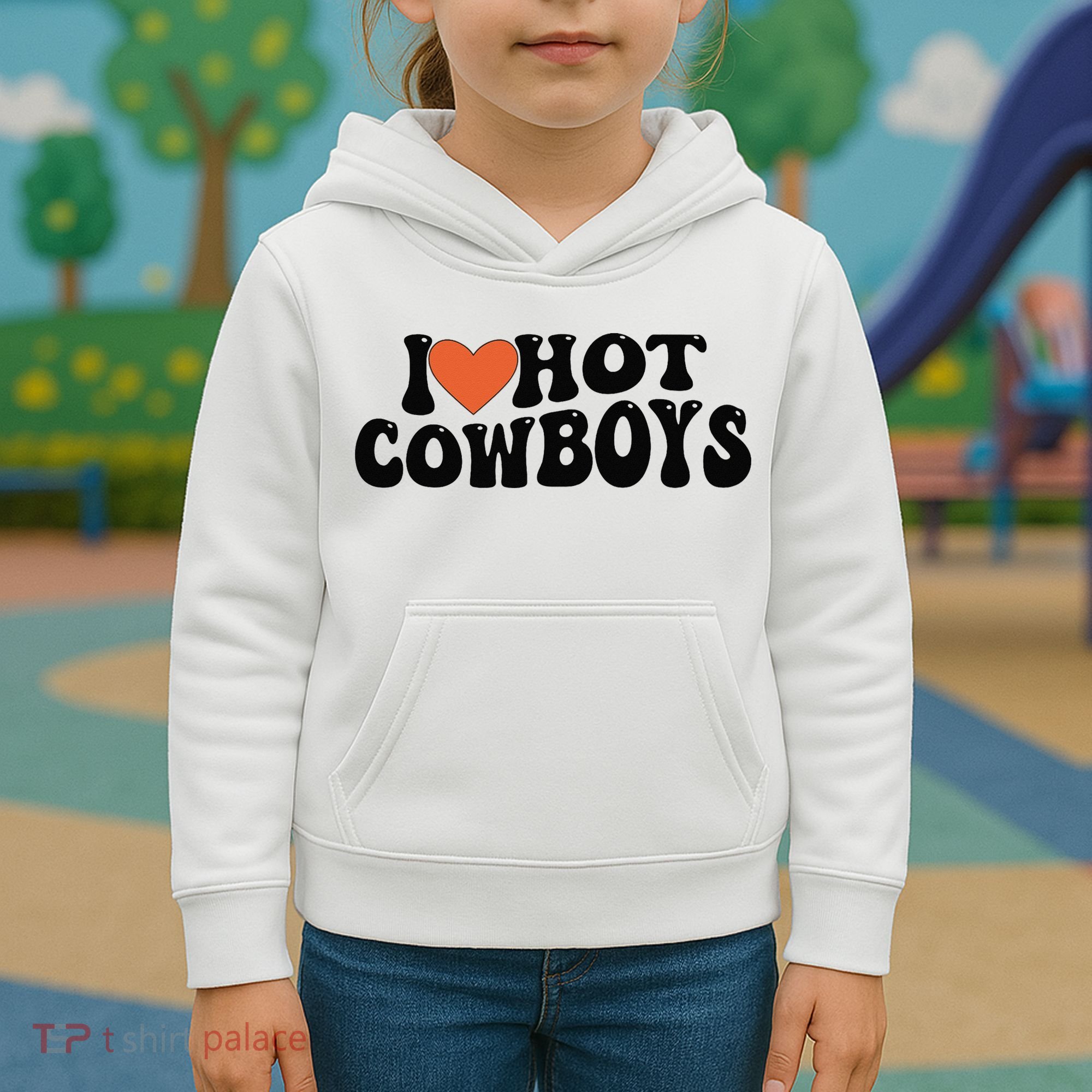 I Love Hot Cowboys Groovy Retro I Love Cowboys Kids Hoodie