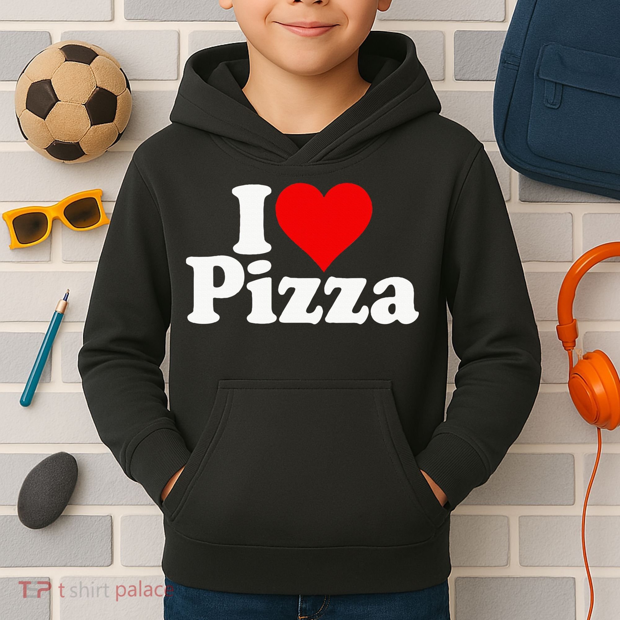 I Love Heart Pizza Za Kids Hoodie