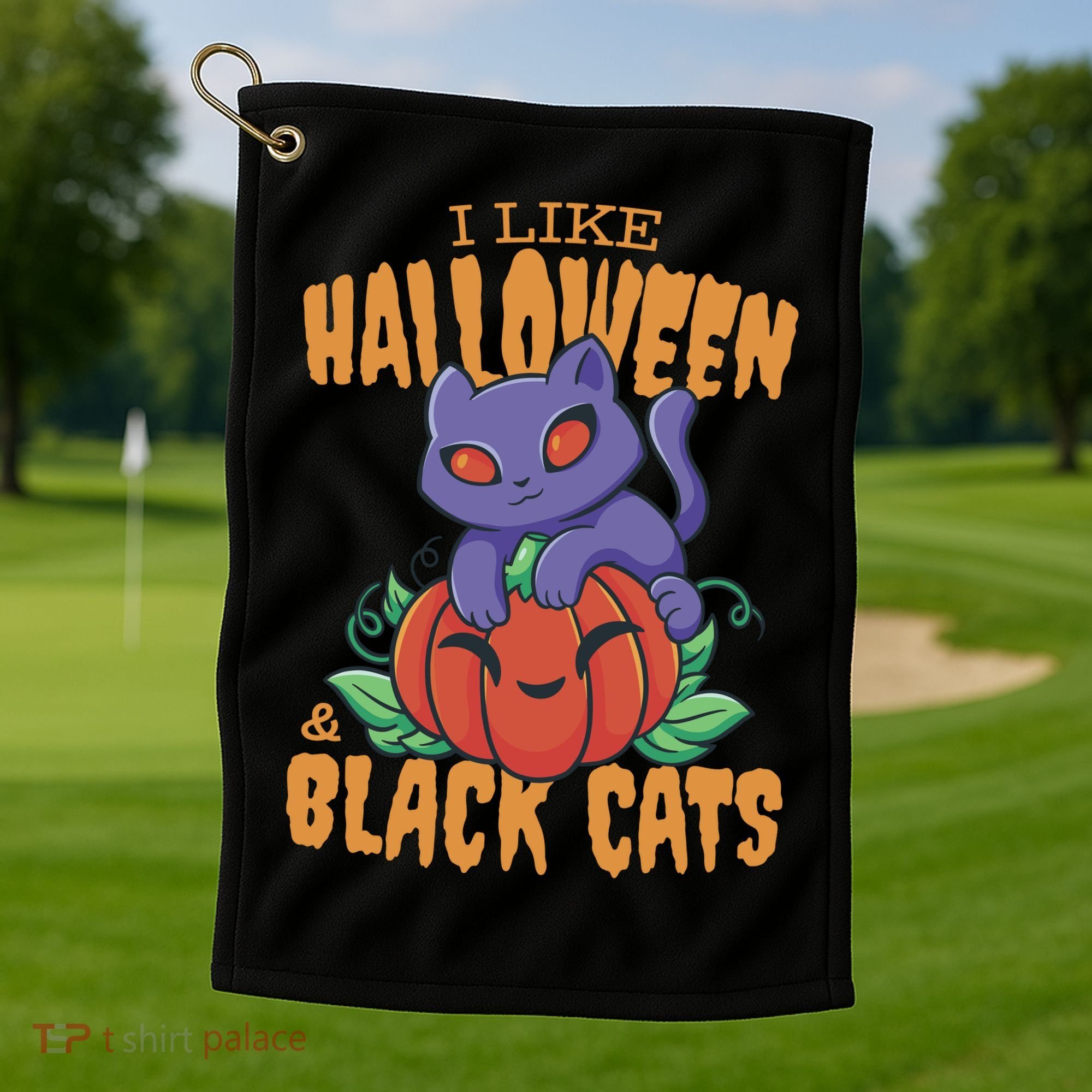 I Like Halloween And Black Cats Golf Towel