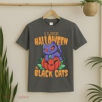 I Like Halloween And Black Cats T-Shirt thumb 2