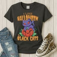 I Like Halloween And Black Cats Women's T-Shirt thumb 3