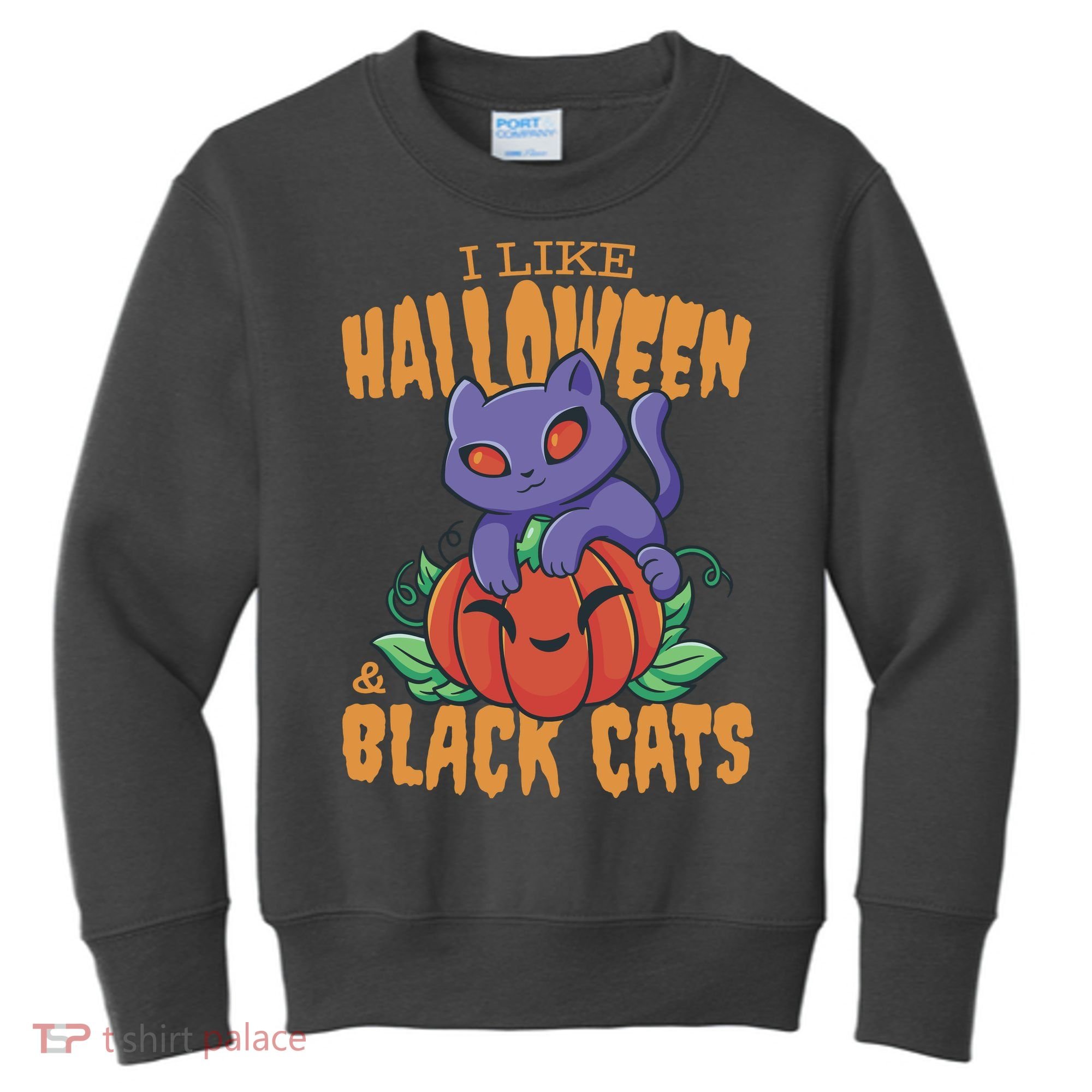 I Like Halloween And Black Cats Kids Sweatshirt