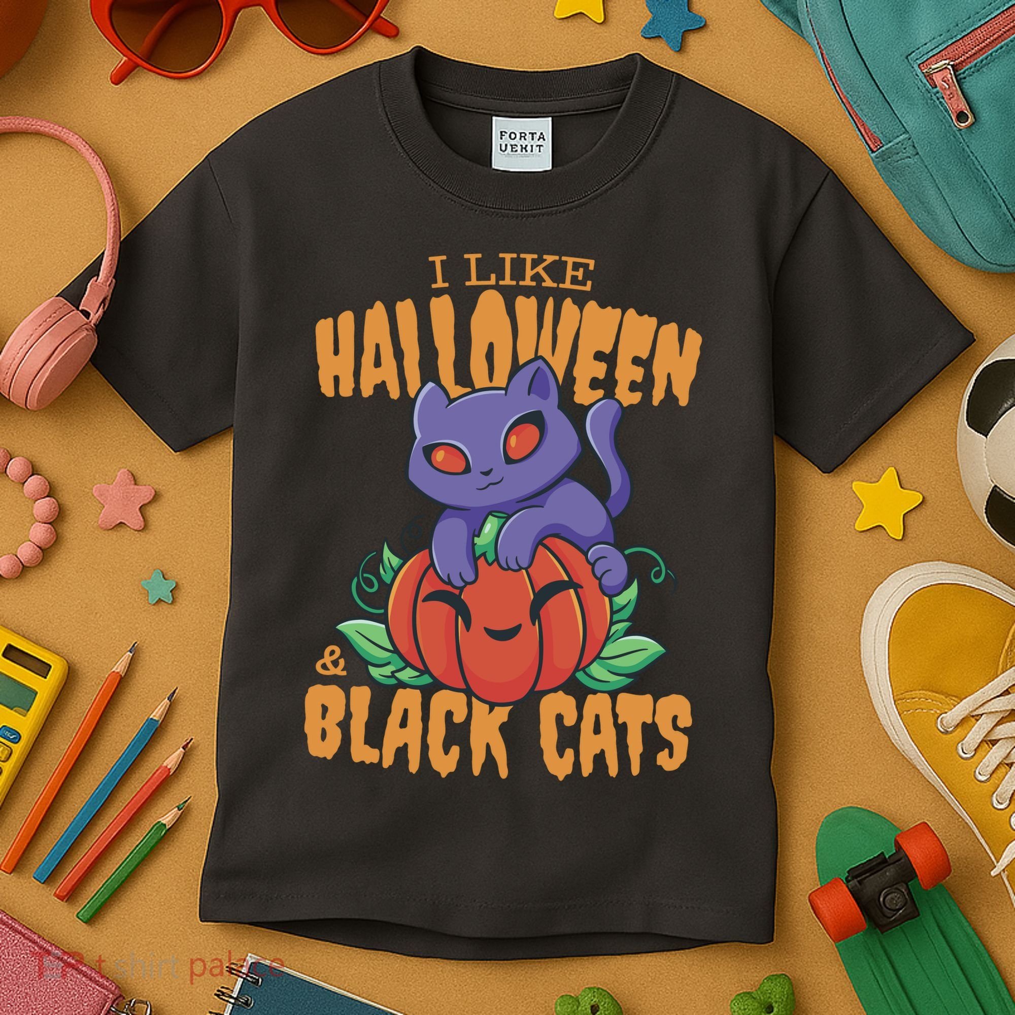 I Like Halloween And Black Cats Kids T-Shirt