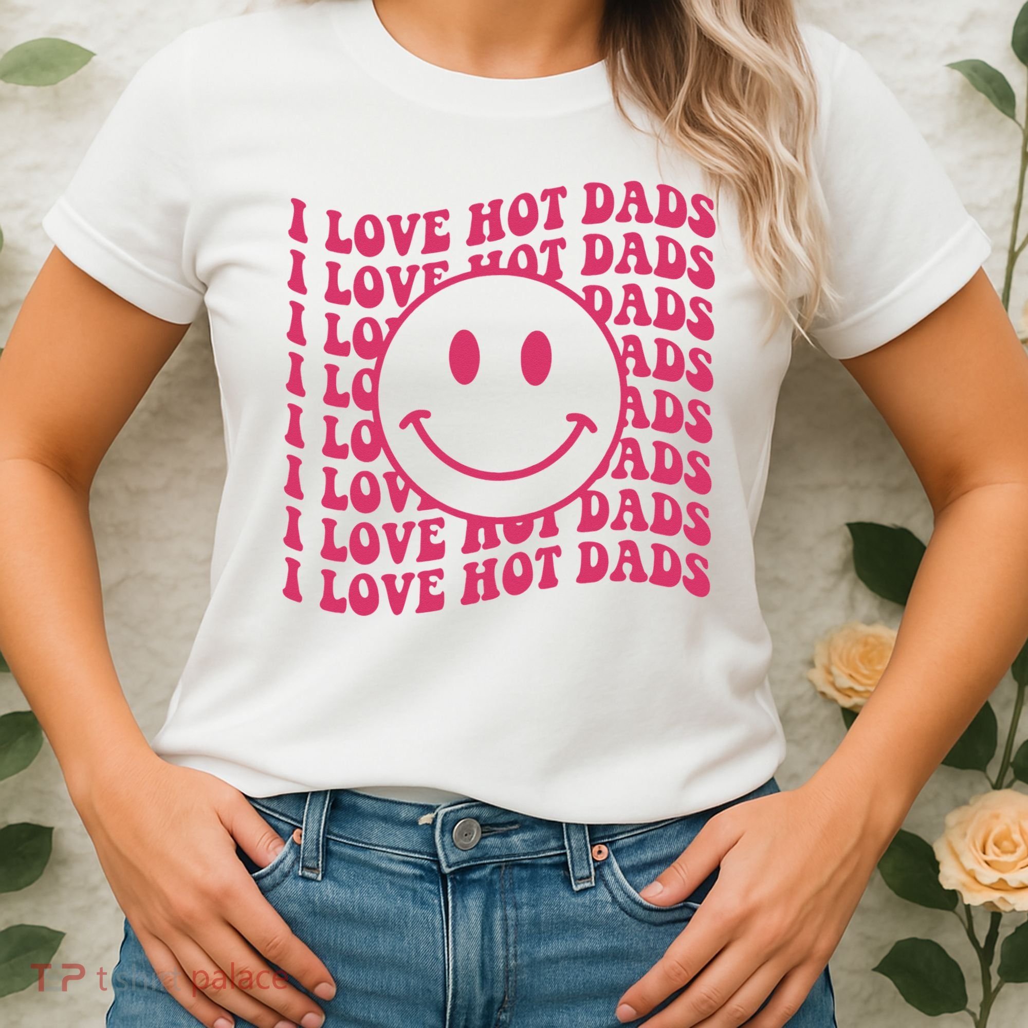 I Love Hot Dads Retro Funny Red Heart Love Dads Women's T-Shirt