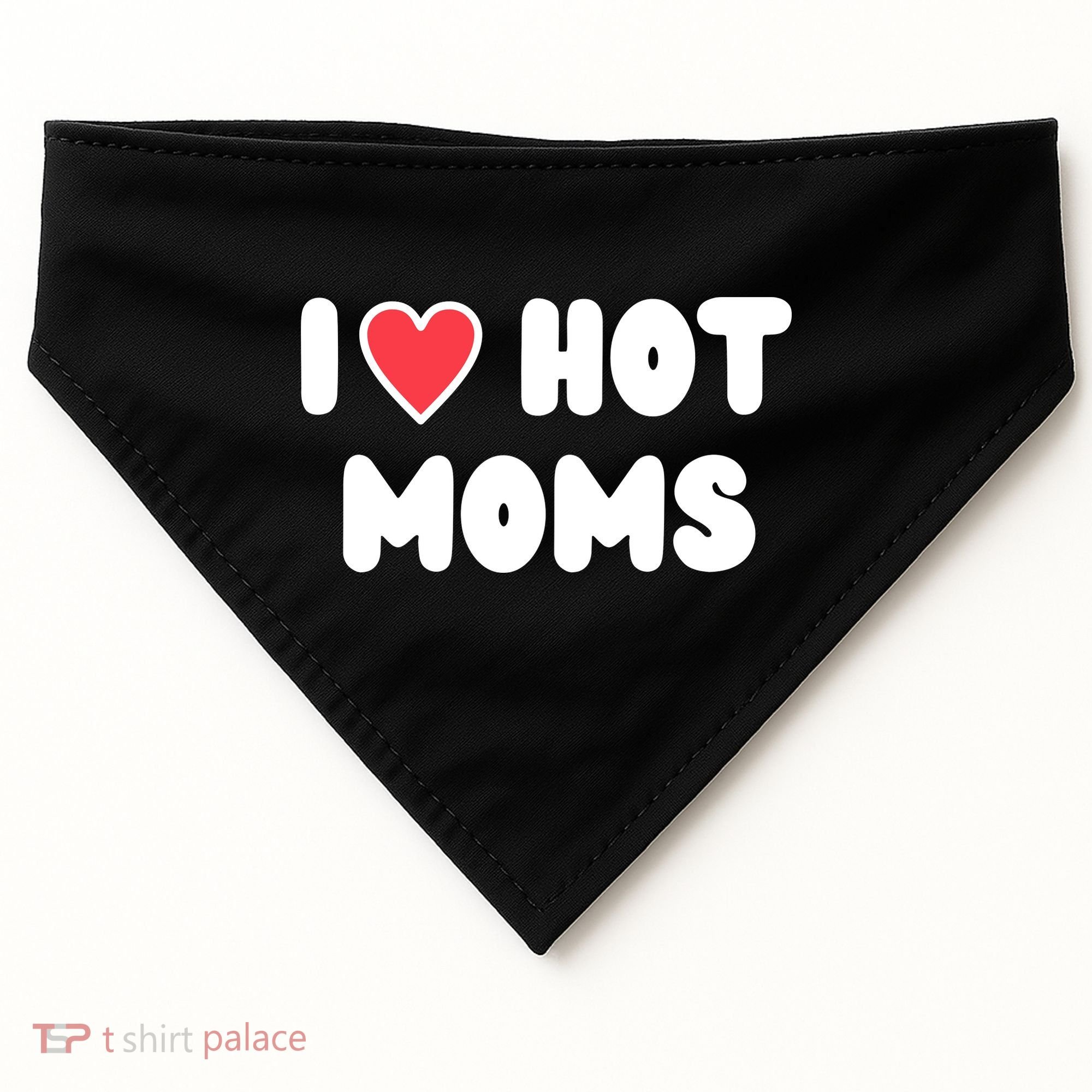 I Love Hot Moms Funny Red Heart Love Moms USA-Made Doggie Bandana