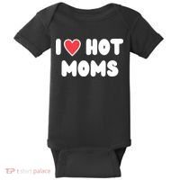 I Love Hot Moms Funny Red Heart Love Moms Baby Bodysuit thumb 0