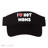 I Love Hot Moms Funny Red Heart Love Moms Visor thumb 0
